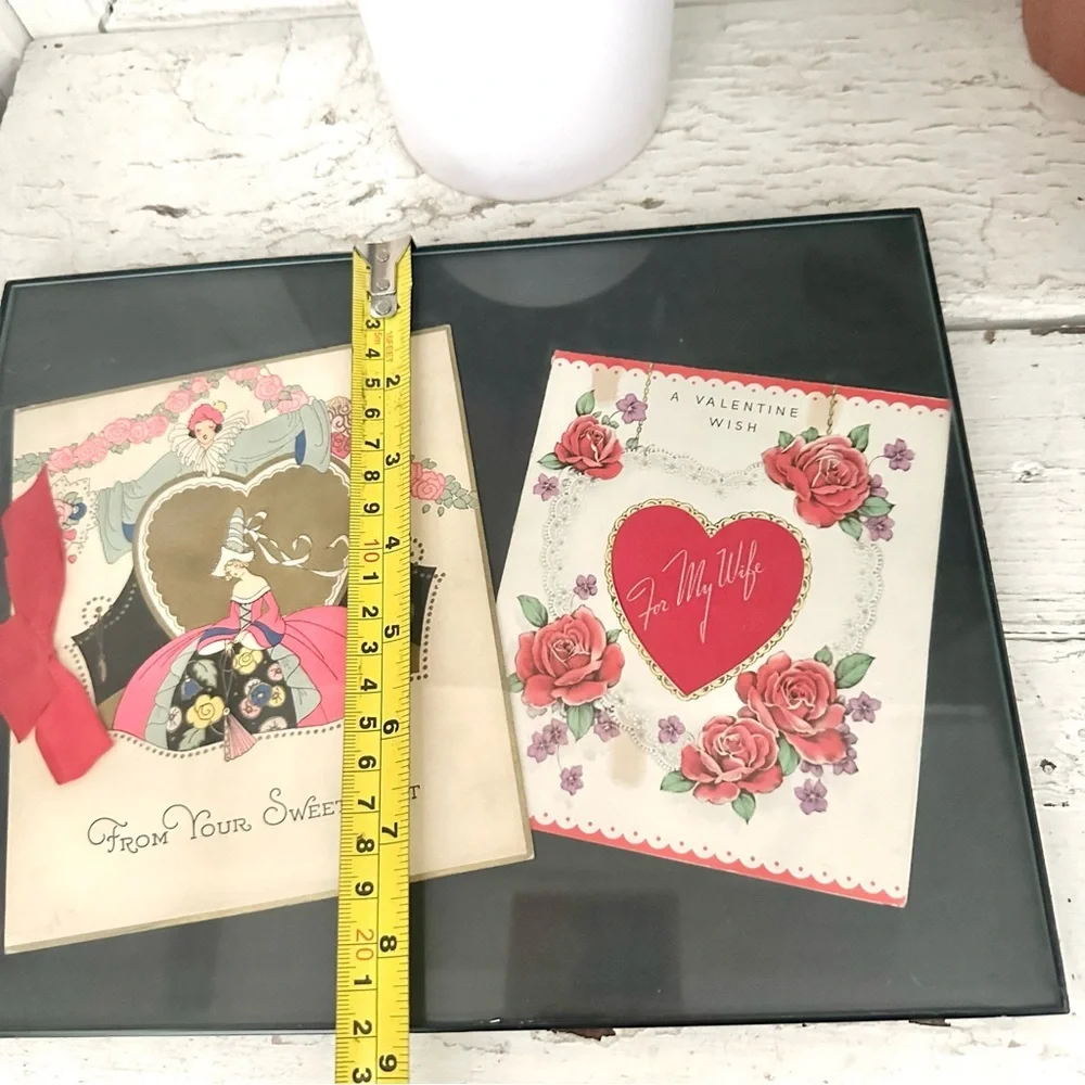 3/$22🩶 Vintage Valentines Day Cards 1944 Framed Romantic History Wall Art